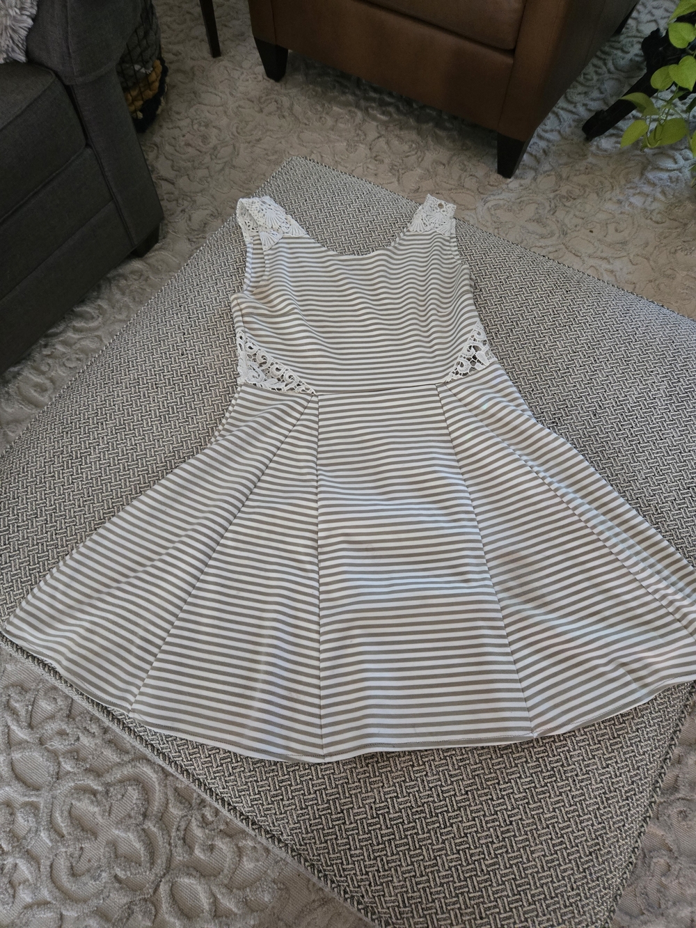 Poof Couture Cream and White Striped Midi Dress